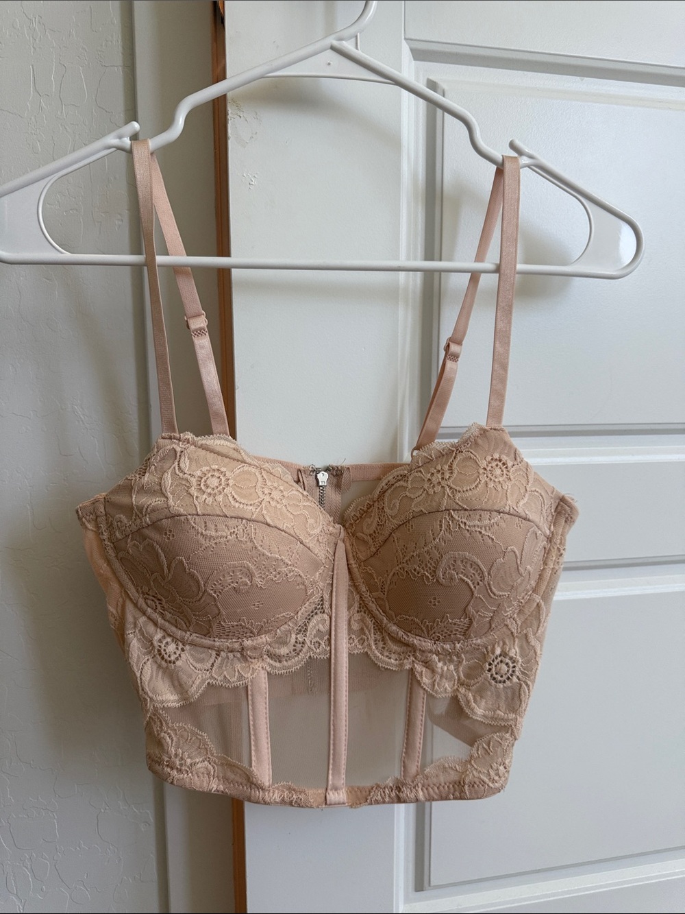 Nude Lace Longline Bustier Bra Top - Women's Intimates